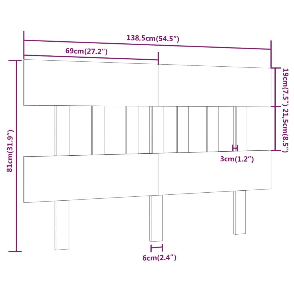 vidaXL Bed Headboard Black 138.5x3x81 cm Solid Wood Pine