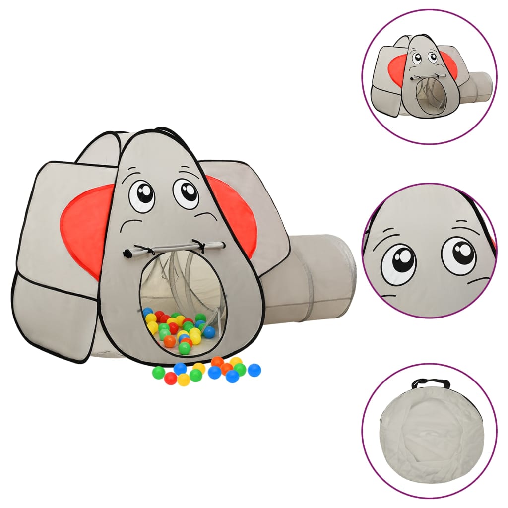 Tente de jeu pour enfants Elephant avec 250 balles Gris 174x86x101 cm