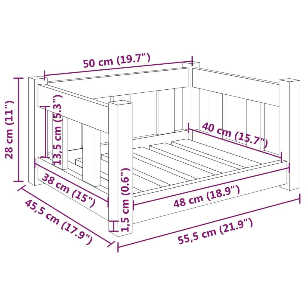 vidaXL Dog Bed 55.5x45.5x28 cm Solid Wood Pine