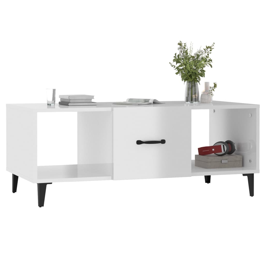 vidaXL Coffee Table High Gloss White 102x50x40 cm Engineered Wood