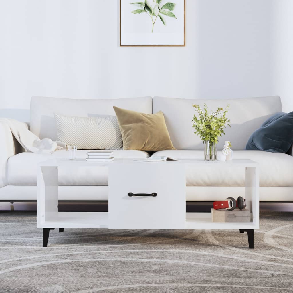 vidaXL Coffee Table High Gloss White 102x50x40 cm Engineered Wood