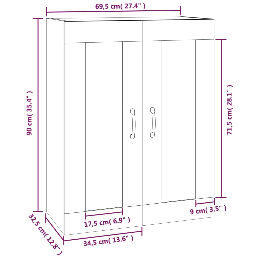 vidaXL Hanging Wall Cabinet Brown Oak 69.5x32.5x90 cm