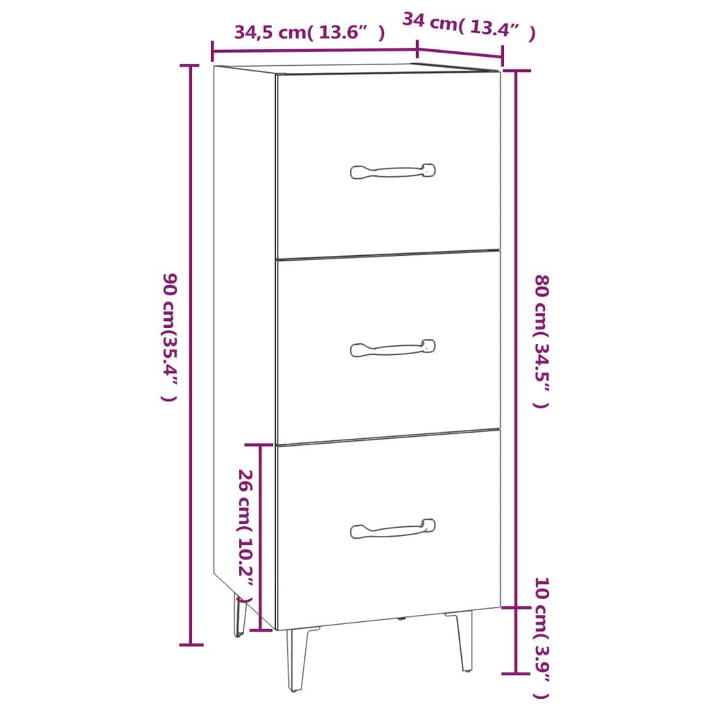 Buffet Chêne Fumé 34,5x34x90 cm Bois D'ingénierie