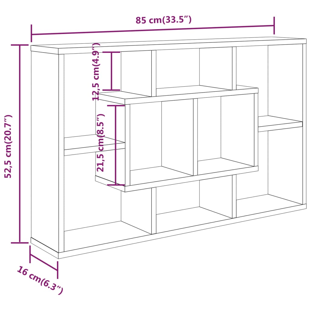 vidaXL Wall Shelf Smoked Oak 85x16x52.5 cm Engineered Wood