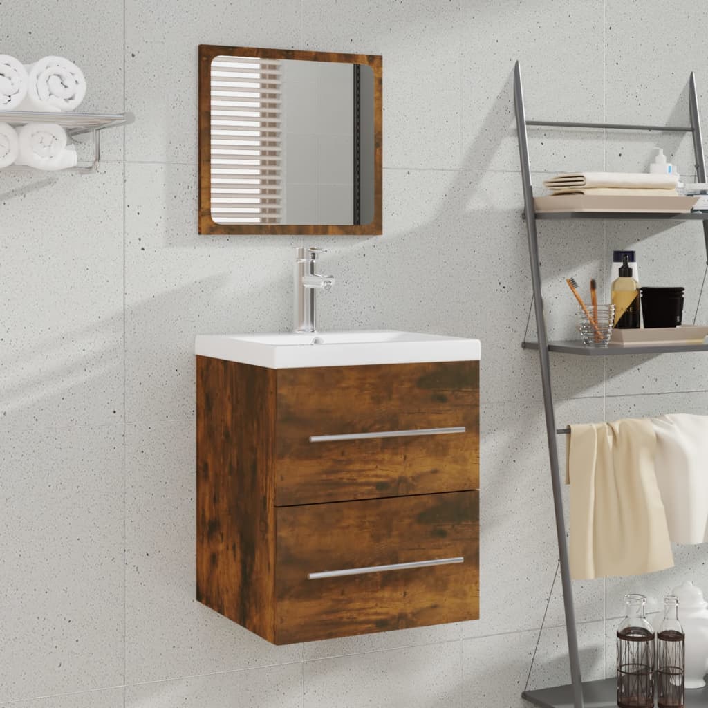 Meuble de salle de bain avec miroir Chêne fumé 41x38,5x48 cm Bois d'ingénierie