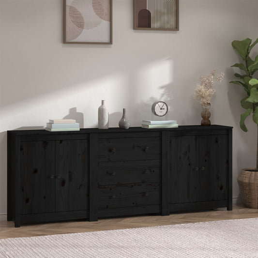 vidaXL Sideboard Black 210x35x80 cm Solid Wood Pine