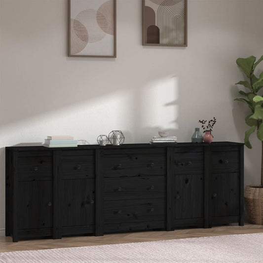 vidaXL Sideboard Black 230x35x80 cm Solid Wood Pine