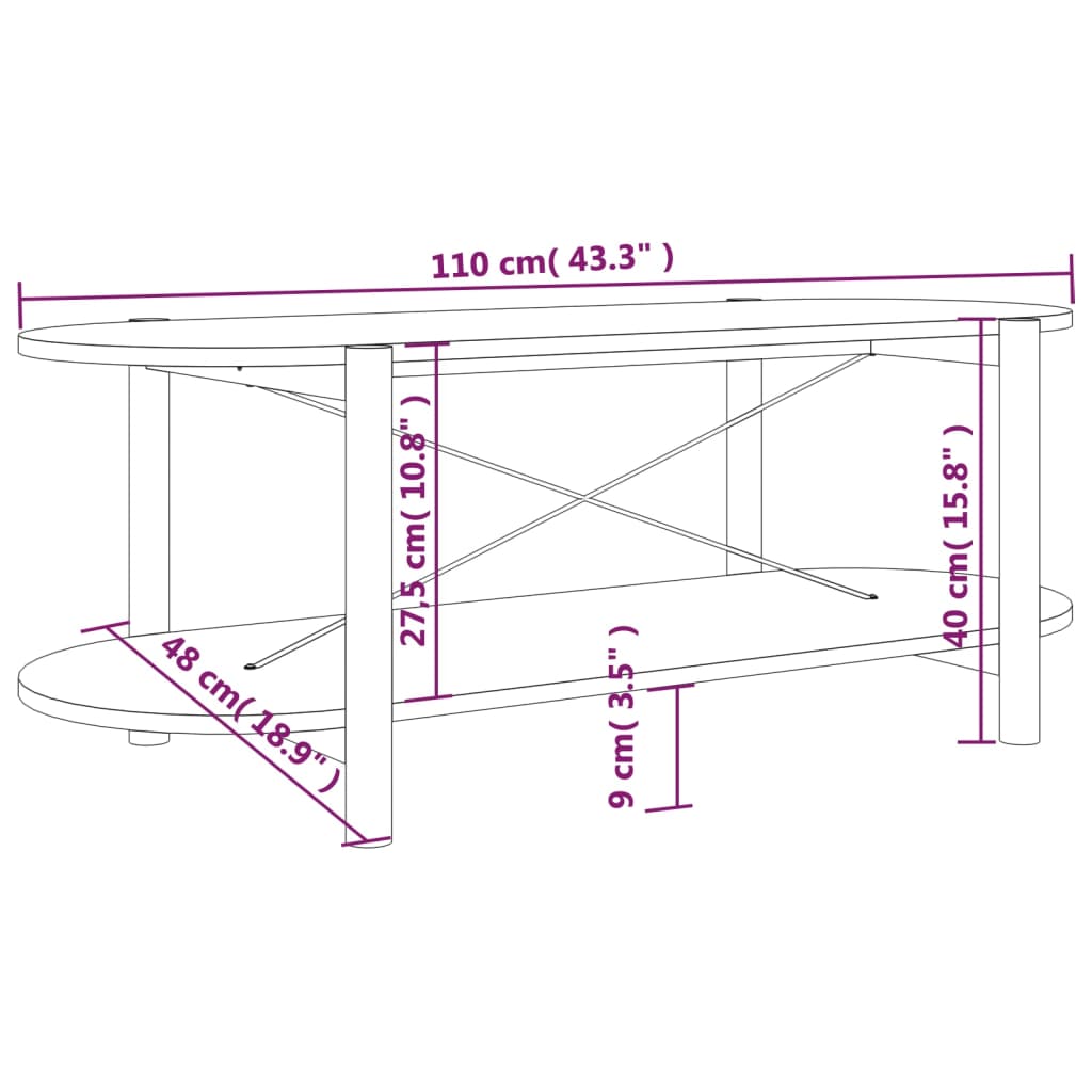 Salontafel wit 110x48x40 cm bewerkt hout