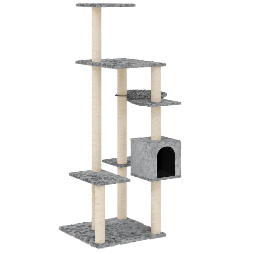 vidaXL Cat Tree with Sisal Scratching Posts Light Grey 142 cm