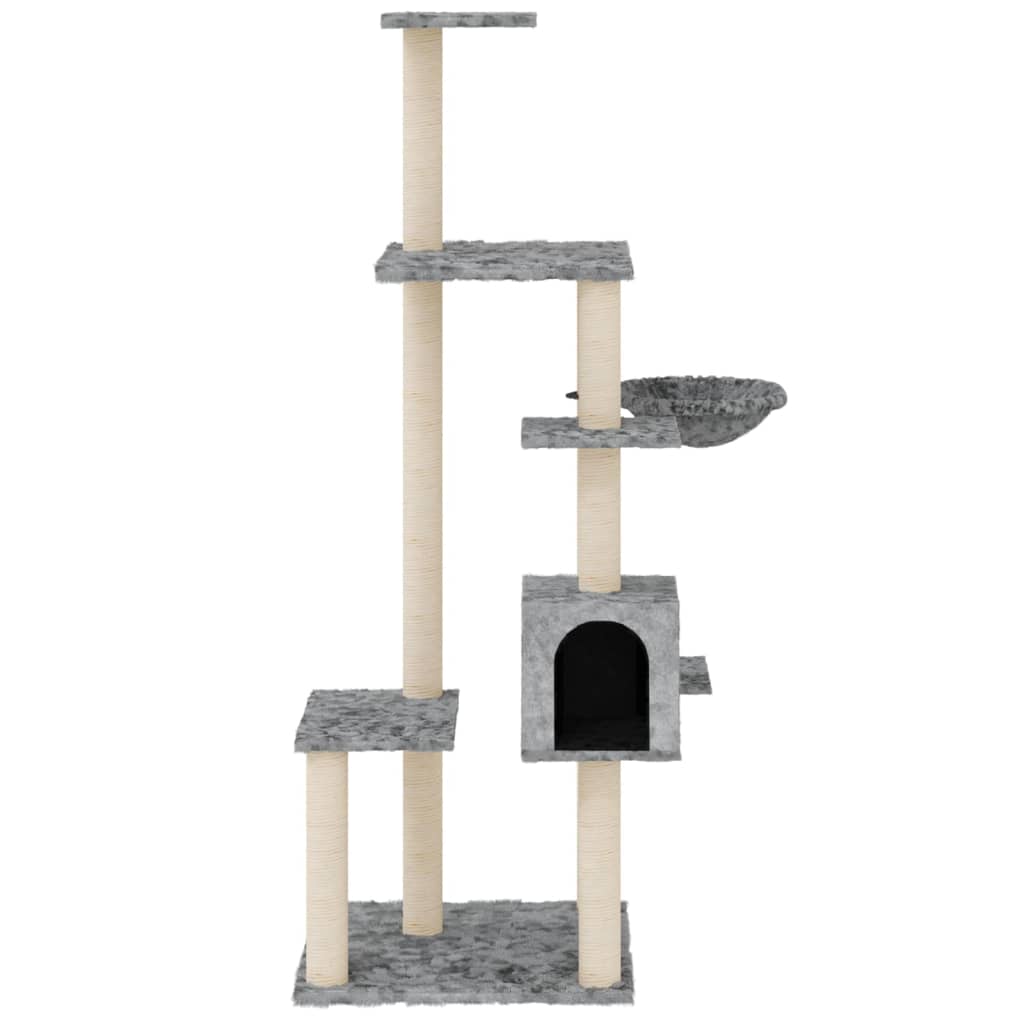 vidaXL Cat Tree with Sisal Scratching Posts Light Grey 142 cm