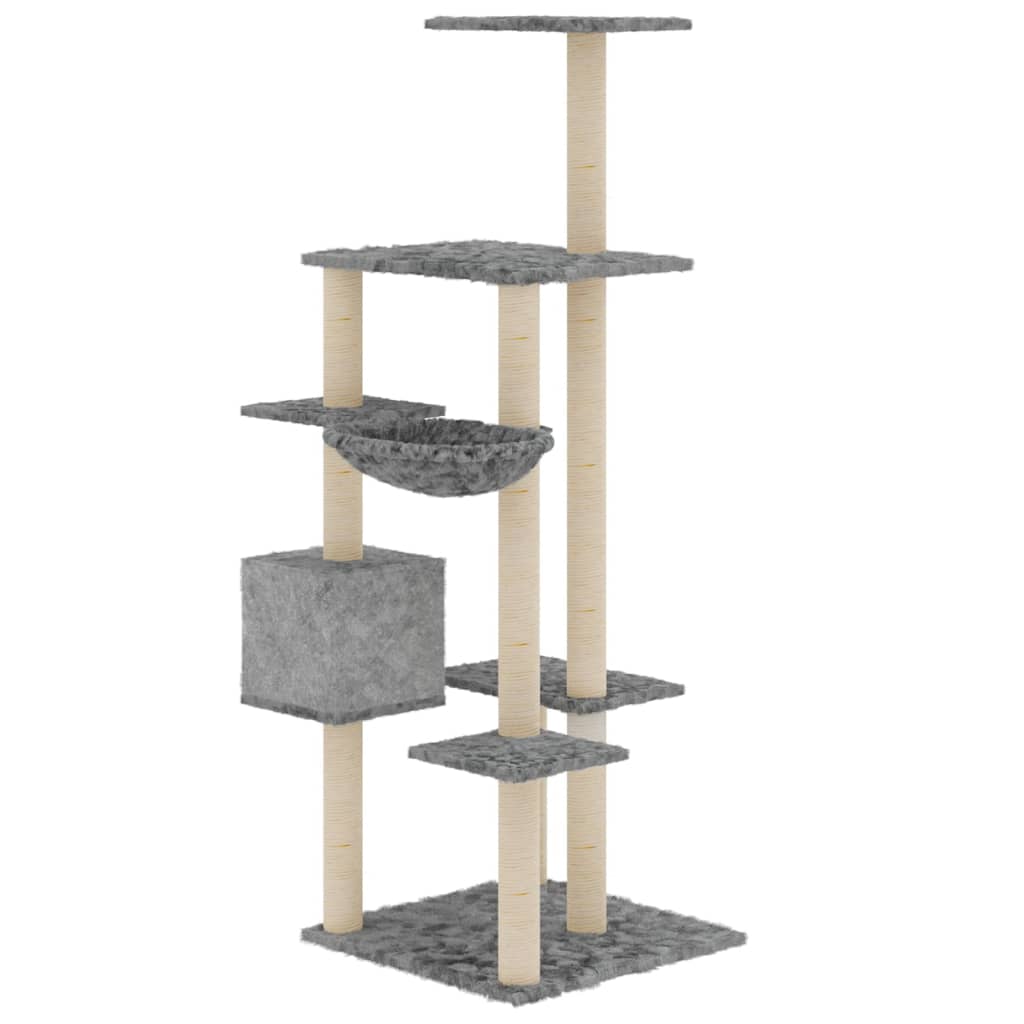 vidaXL Cat Tree with Sisal Scratching Posts Light Grey 142 cm