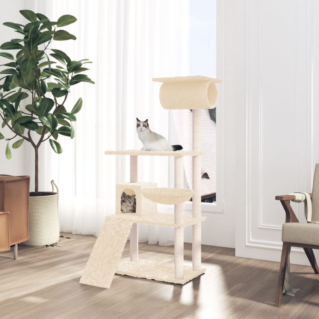 vidaXL Cat Tree with Sisal Scratching Posts Cream 131 cm