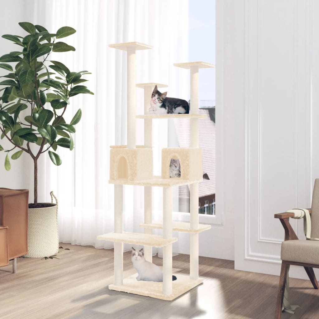 vidaXL Cat Tree with Sisal Scratching Posts Cream 167 cm