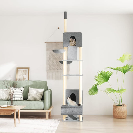 vidaXL Floor to Ceiling Cat Tree Light Grey 277-303 cm