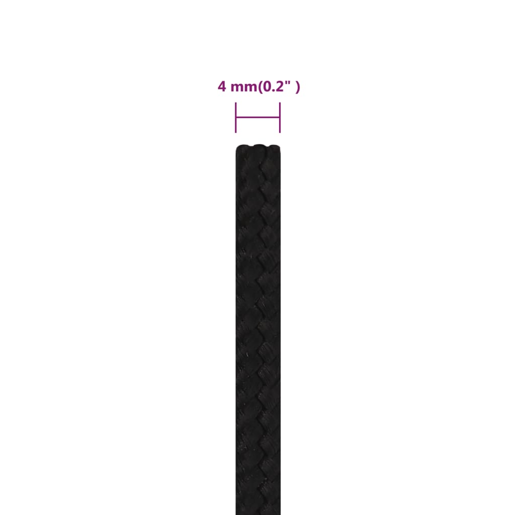 vidaXL Work Rope Black 4 mm 25 m Polyester