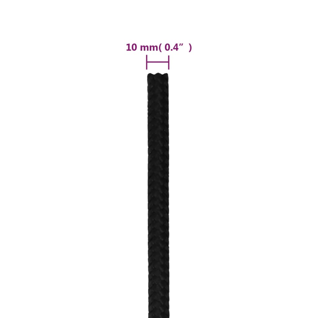 vidaXL Work Rope Black 10 mm 100 m Polyester