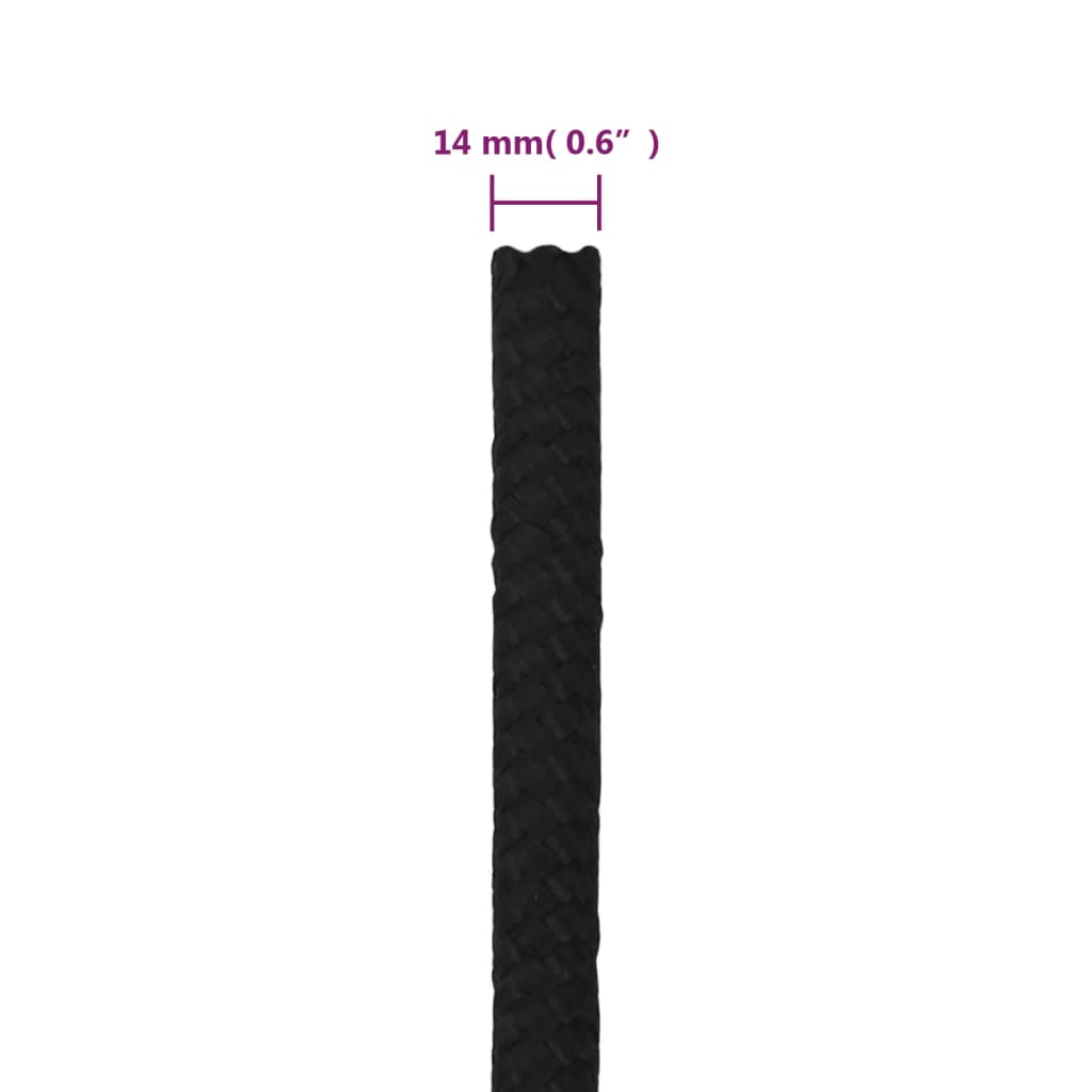 vidaXL Work Rope Black 14 mm 100 m Polyester