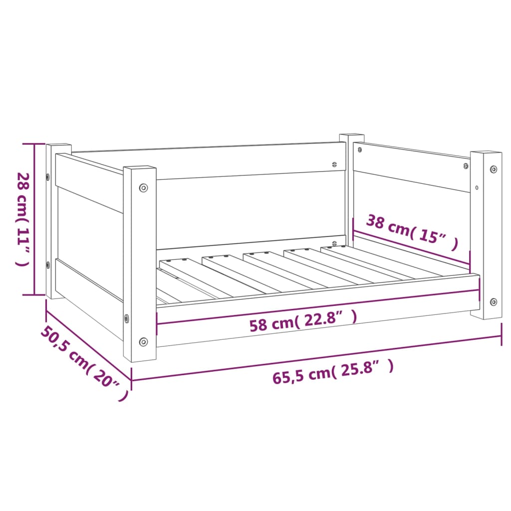 Hondenbed 65,5x50,5x28 cm massief grenenhout