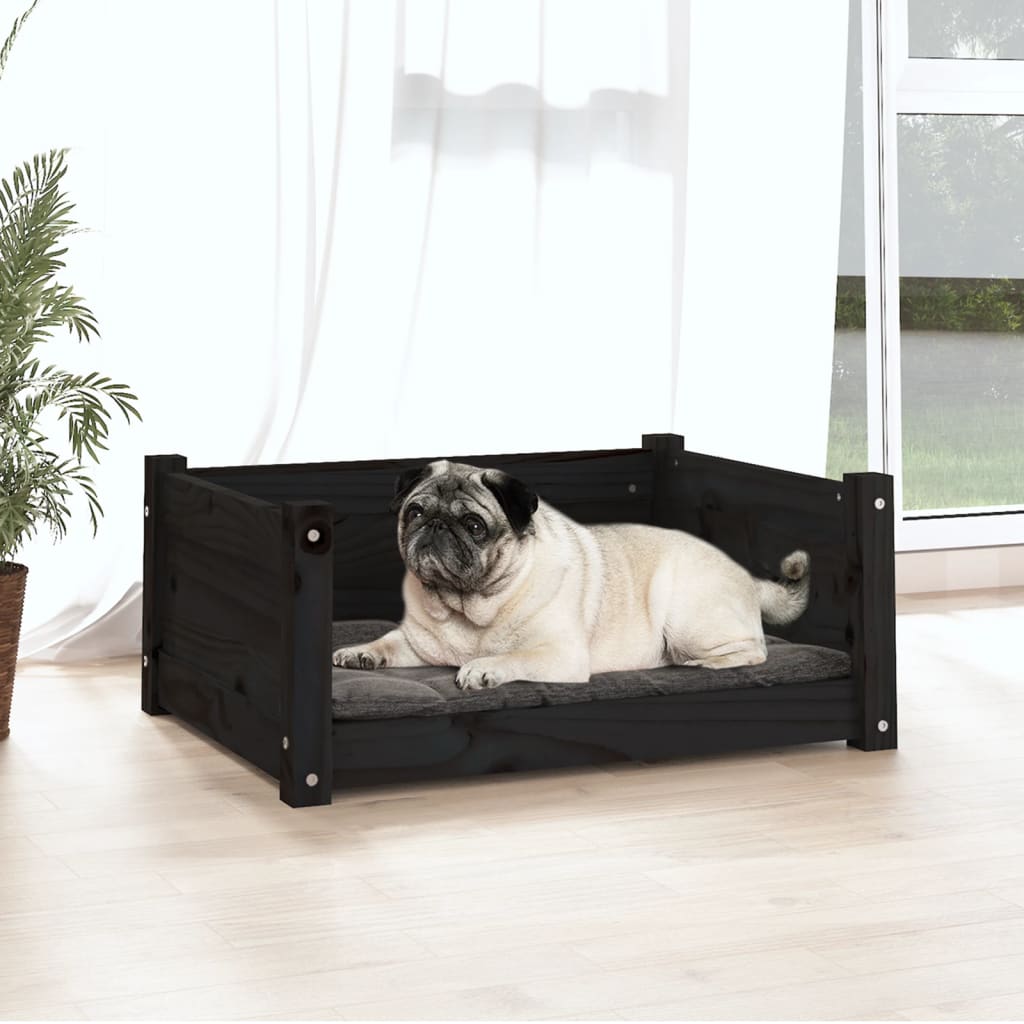 Hondenbed zwart 65,5x50,5x28 cm massief grenenhout