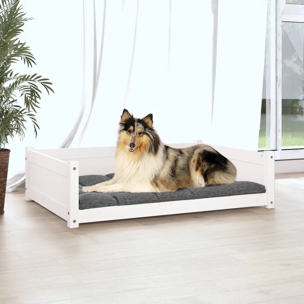 Lit pour chien Blanc 95,5x65,5x28 cm Bois de pin massif