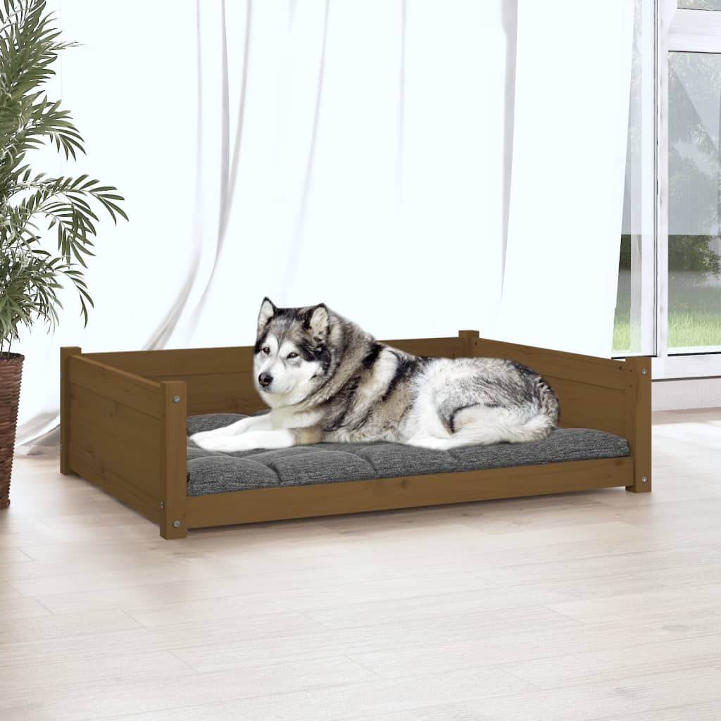 Lit pour Chien Marron Miel 105,5x75,5x28 cm Bois de Pin Massif