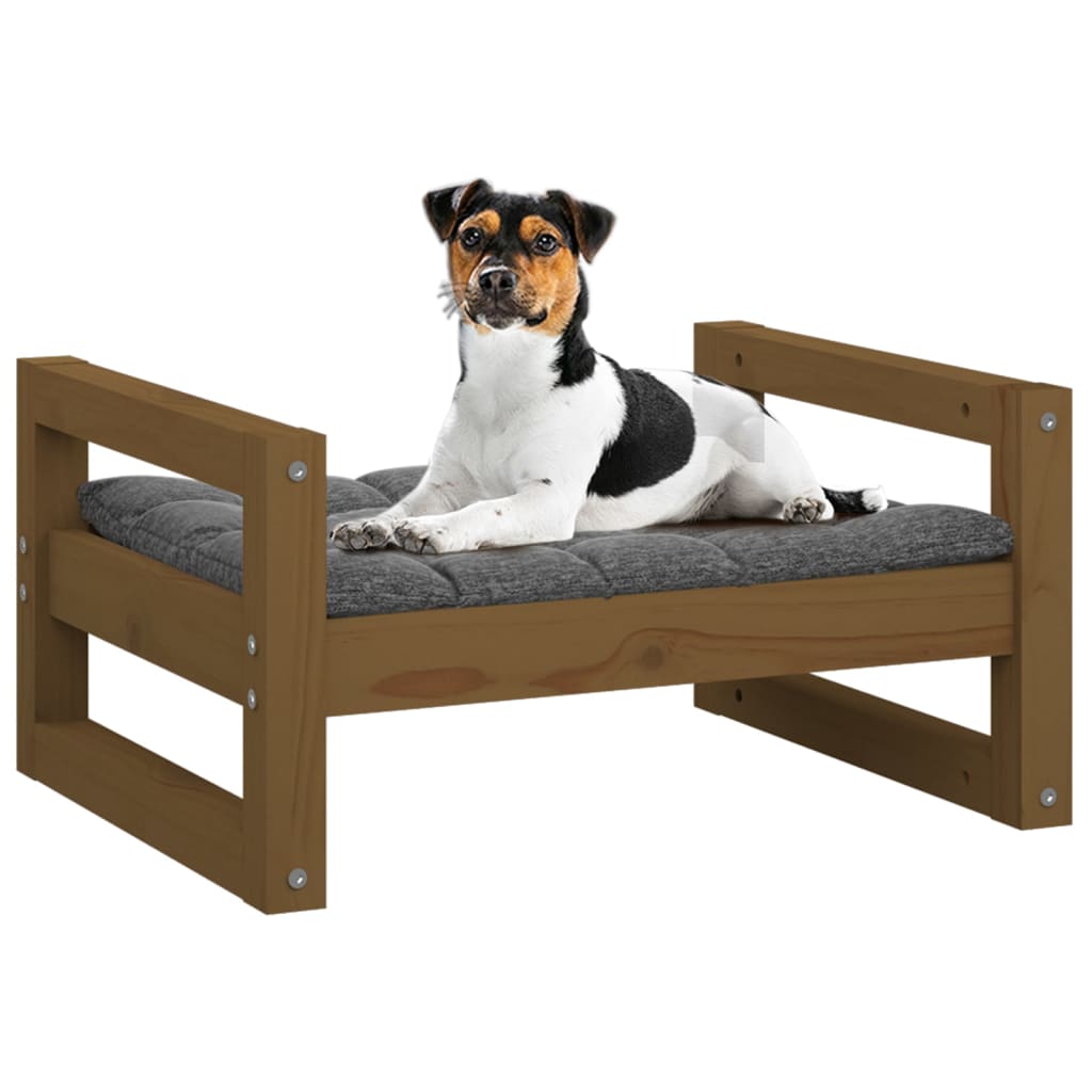 Lit pour Chien Marron Miel 55,5x45,5x28 cm Bois de Pin Massif