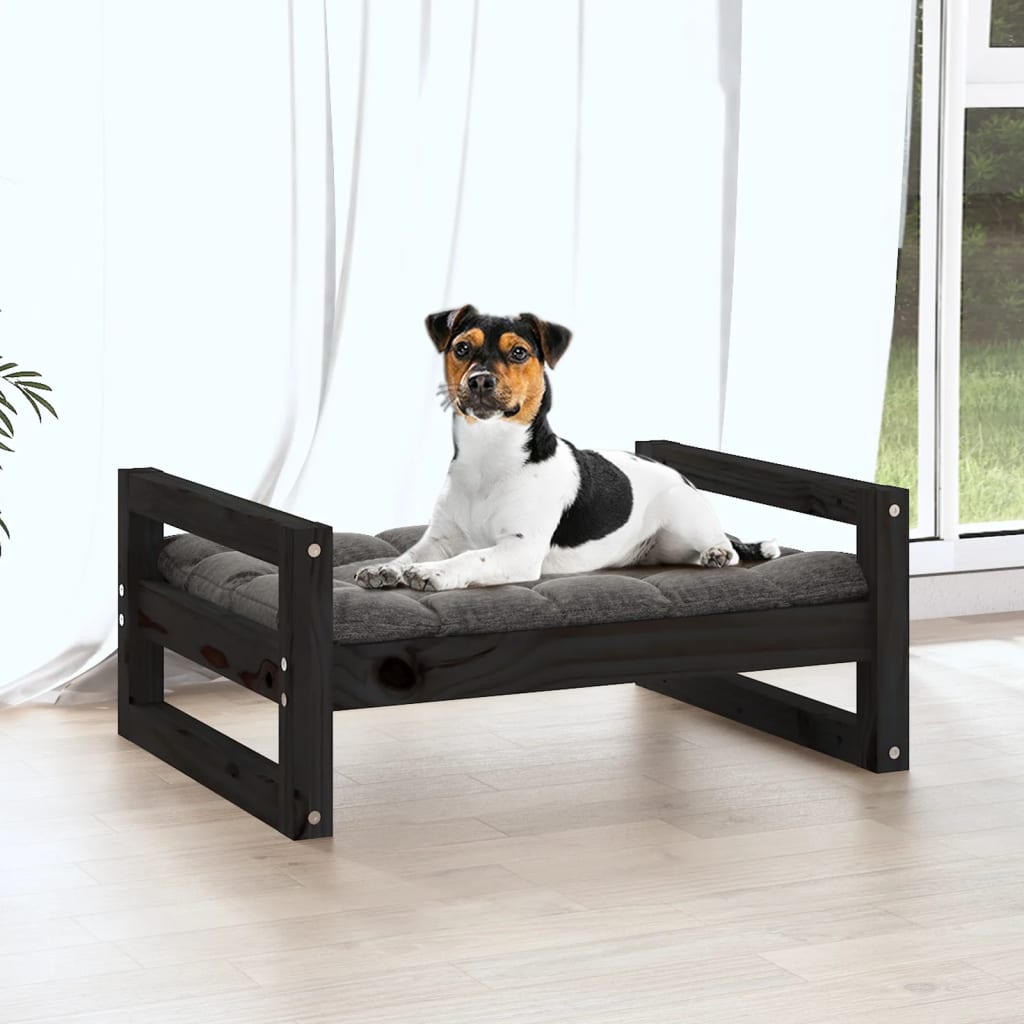 Lit pour chien Noir 55,5x45,5x28 cm Bois de pin massif