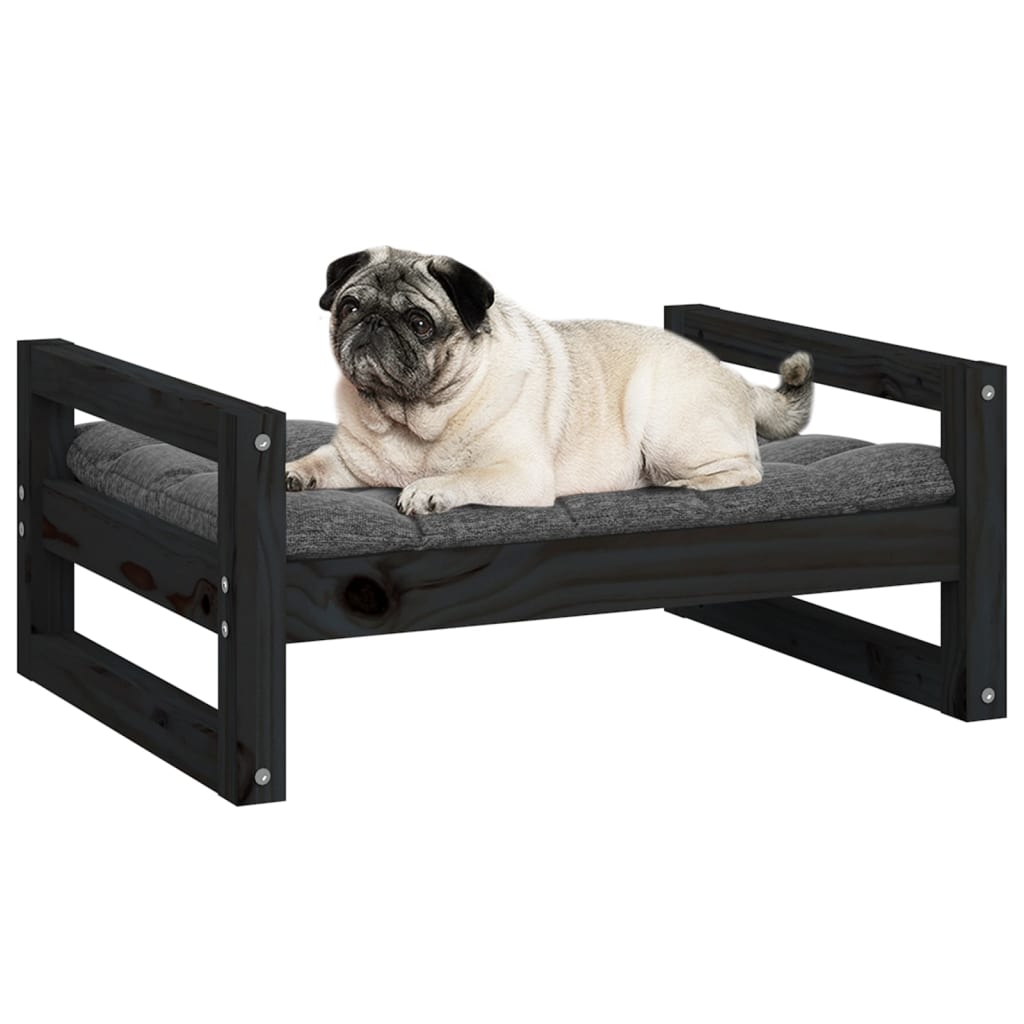 Lit pour chien Noir 65,5x50,5x28 cm Bois de pin massif