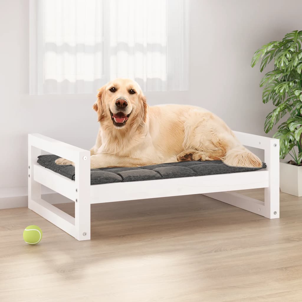 Hondenbed wit 75,5x55,5x28 cm massief grenenhout