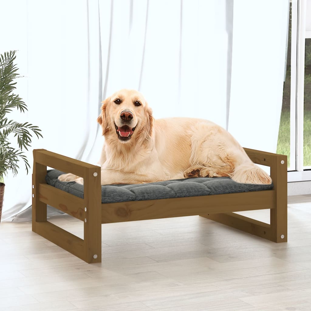 Lit pour Chien Marron Miel 75,5x55,5x28 cm Bois de Pin Massif