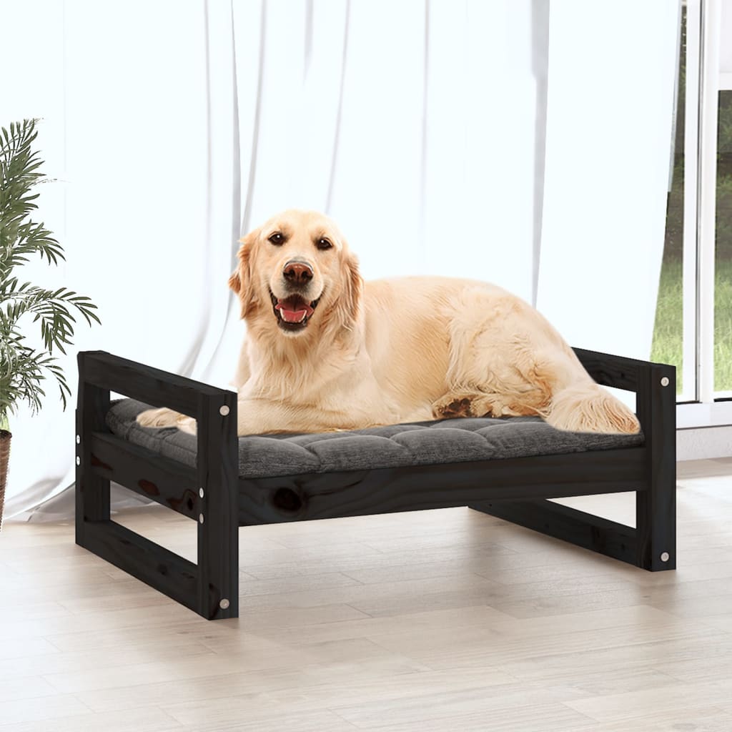 Hondenbed zwart 75,5x55,5x28 cm massief grenenhout