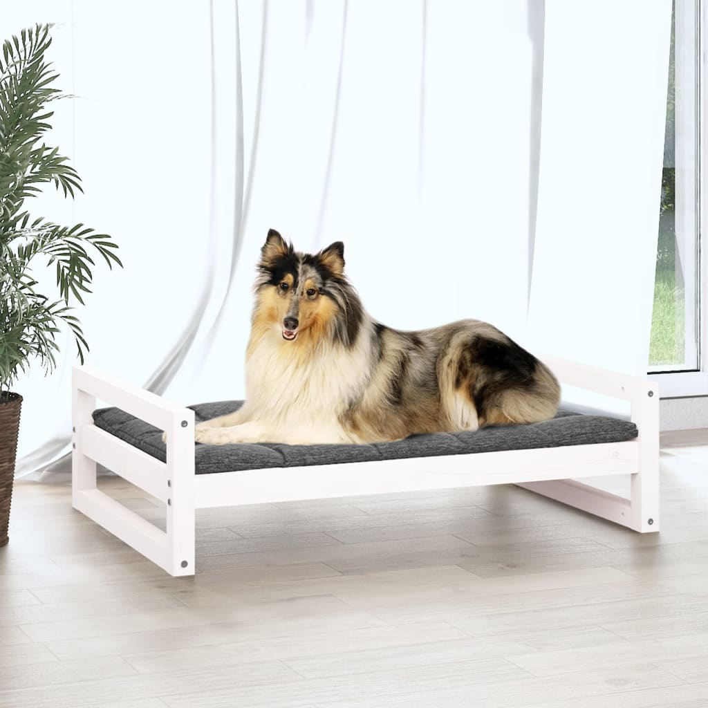 Lit pour chien Blanc 95,5x65,5x28 cm Bois de pin massif