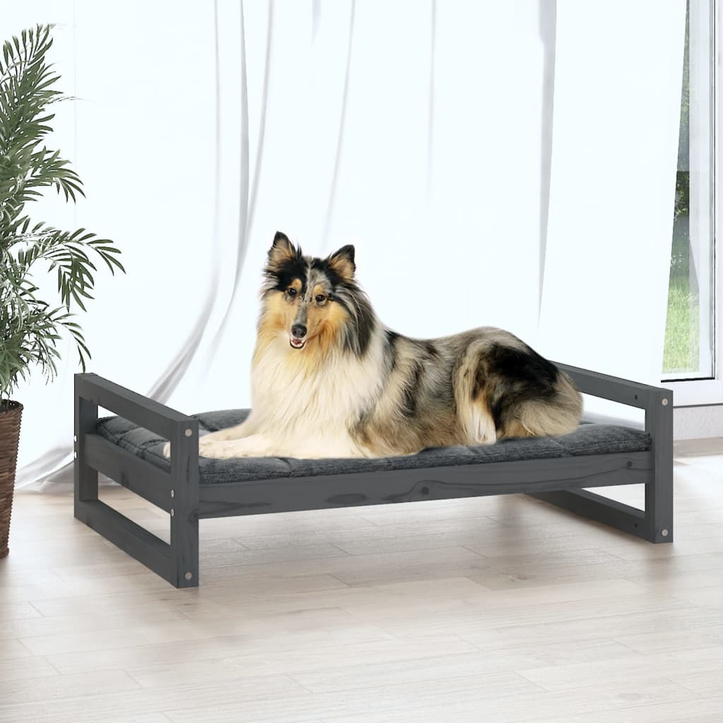 Lit pour Chien Gris 95,5x65,5x28 cm Bois de Pin Massif