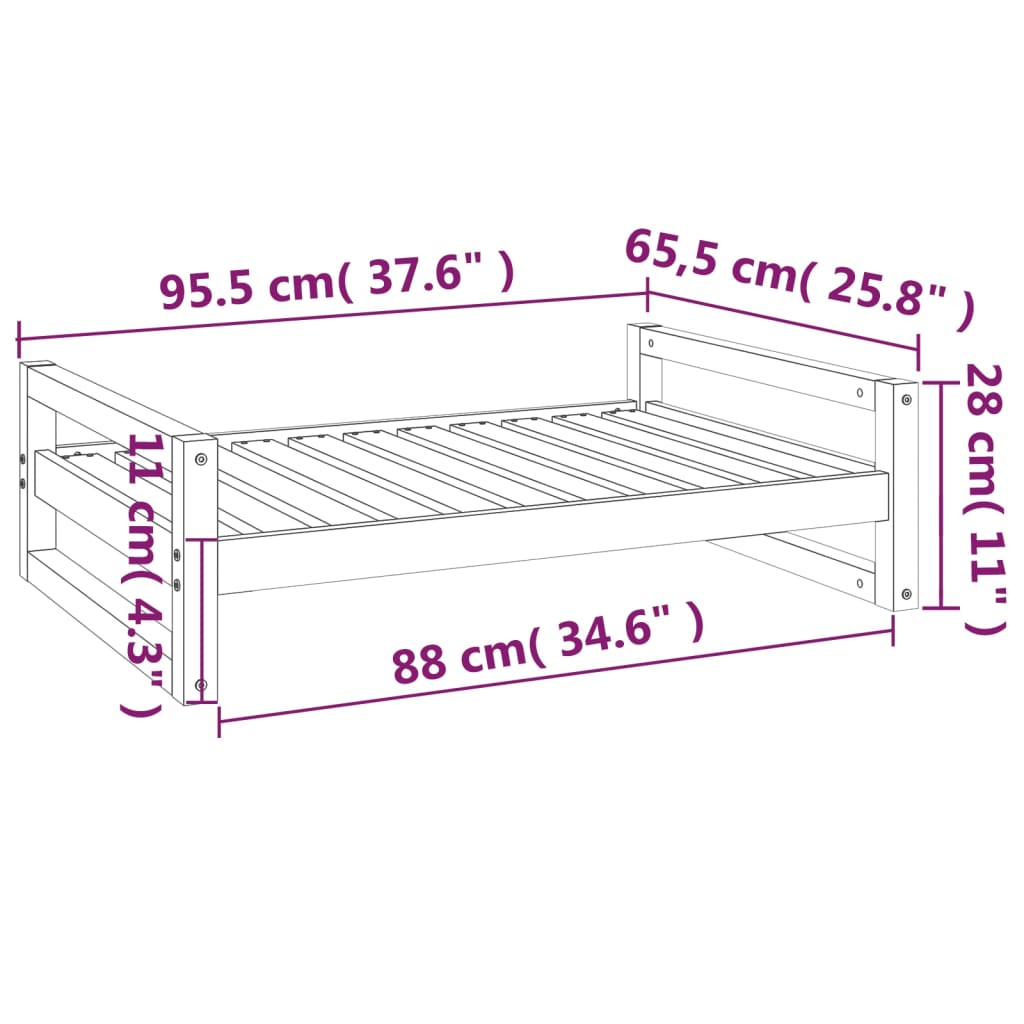 Lit pour Chien Gris 95,5x65,5x28 cm Bois de Pin Massif