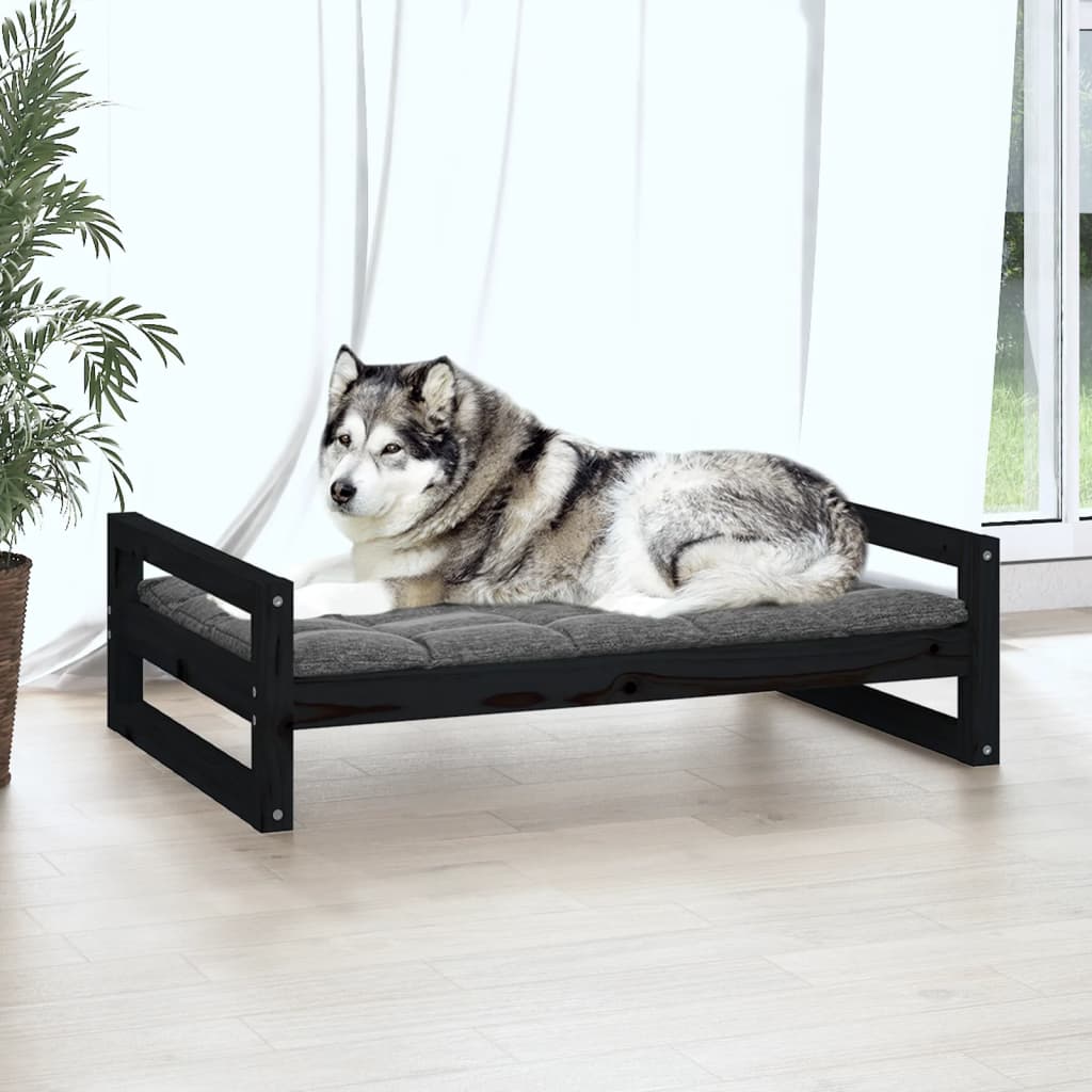 Lit pour chien Noir 105,5x75,5x28 cm Bois de pin massif