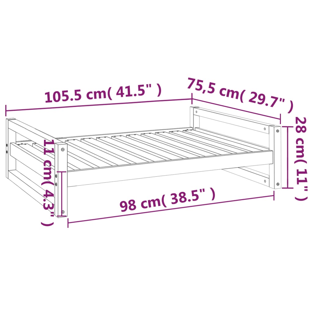 Hondenbed zwart 105,5x75,5x28 cm massief grenenhout