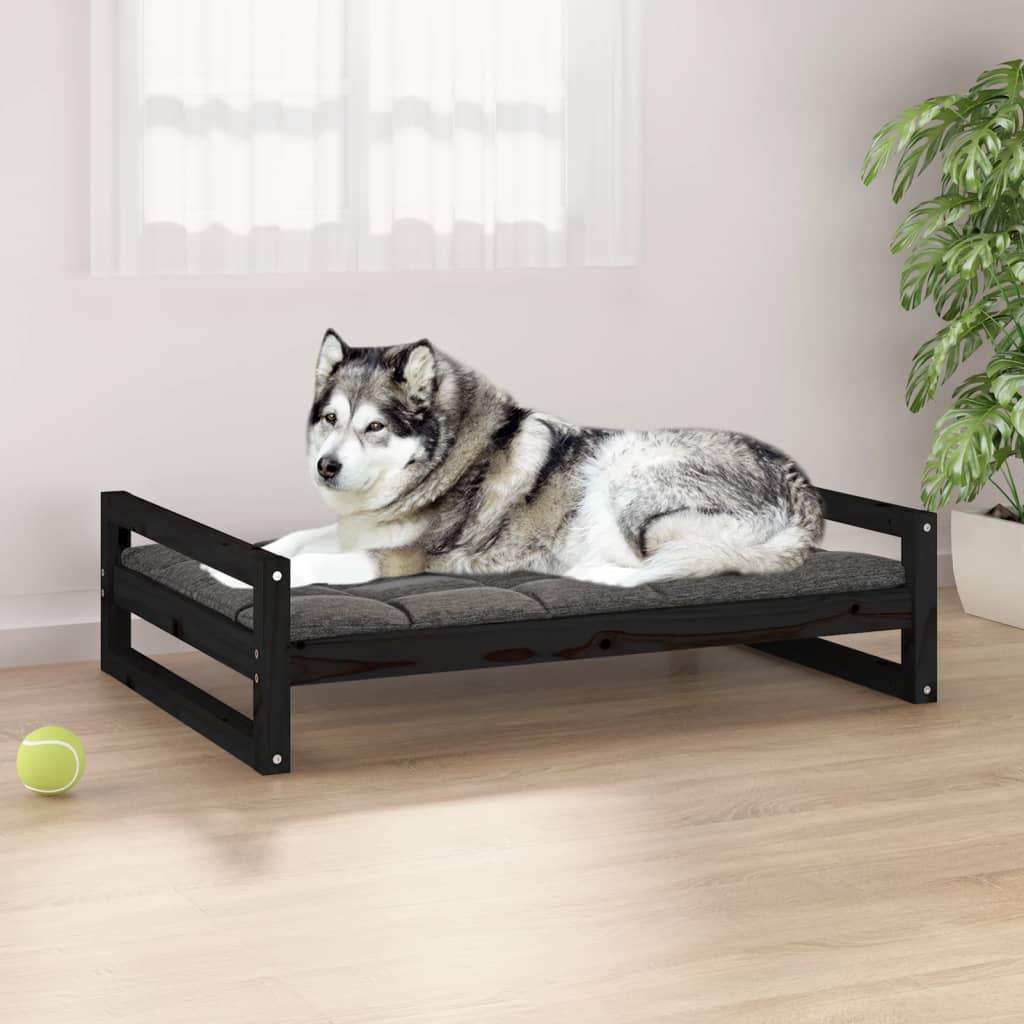 vidaXL Dog Bed Black 105.5x75.5x28 cm Solid Pine Wood