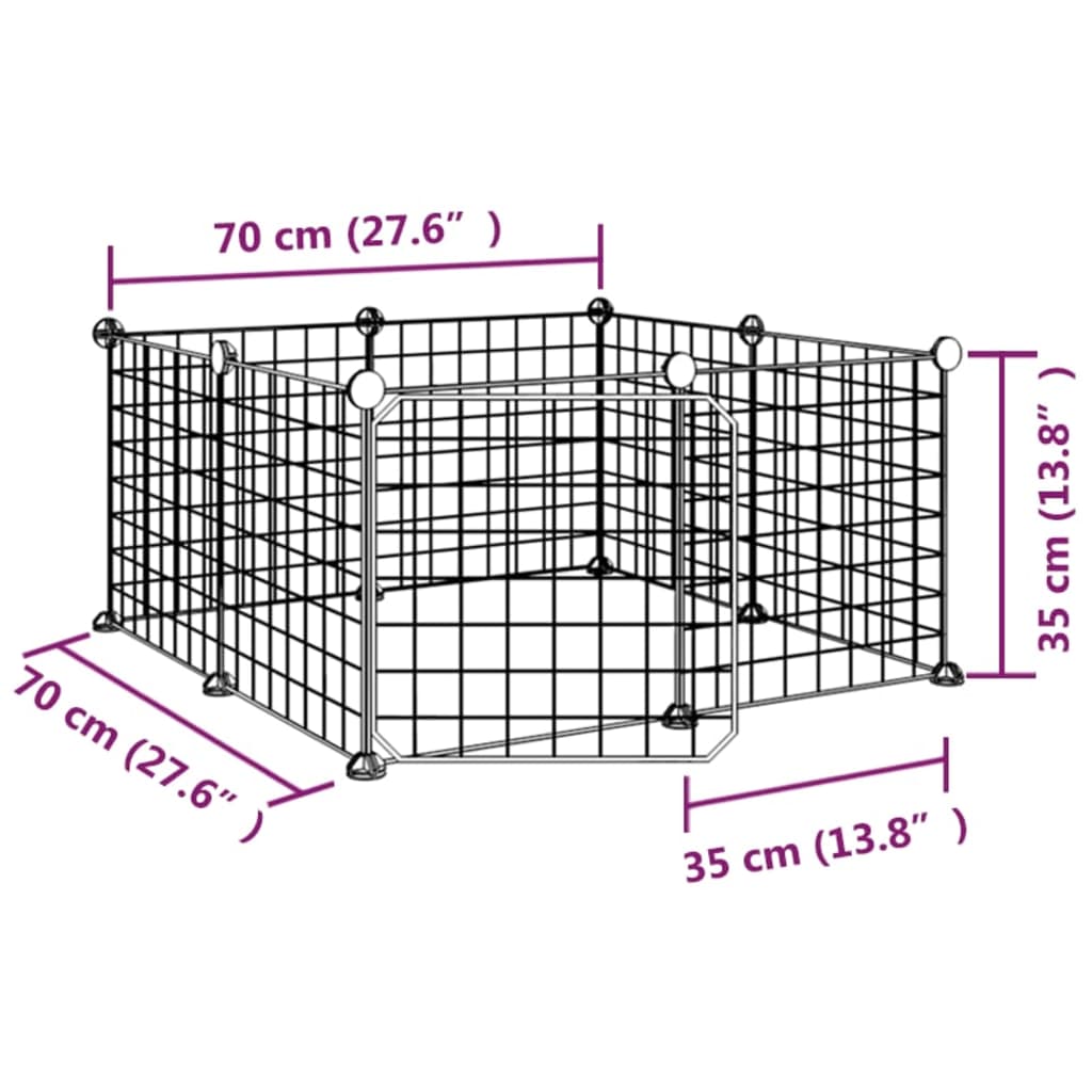 vidaXL 8-Panel Pet Cage with Door Black 35x35 cm Steel