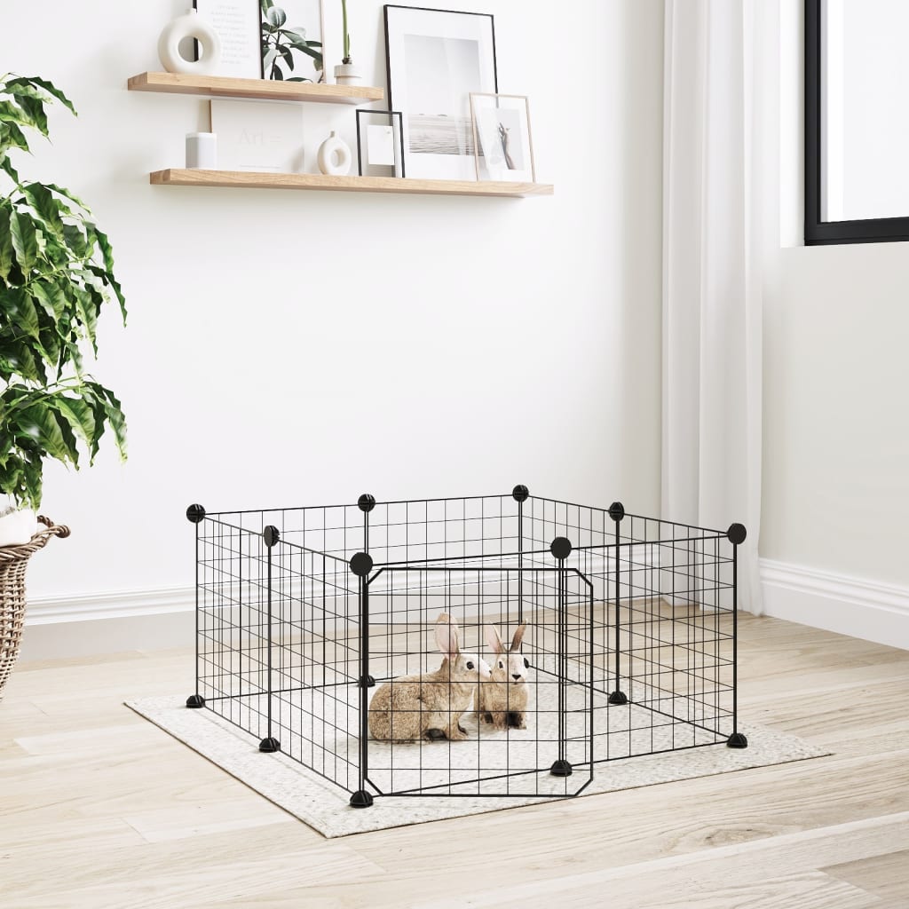 vidaXL 8-Panel Pet Cage with Door Black 35x35 cm Steel