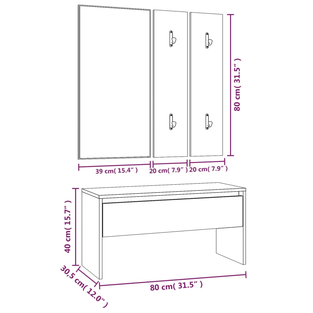 vidaXL Hallway Furniture Set Smoked Oak Engineered Wood