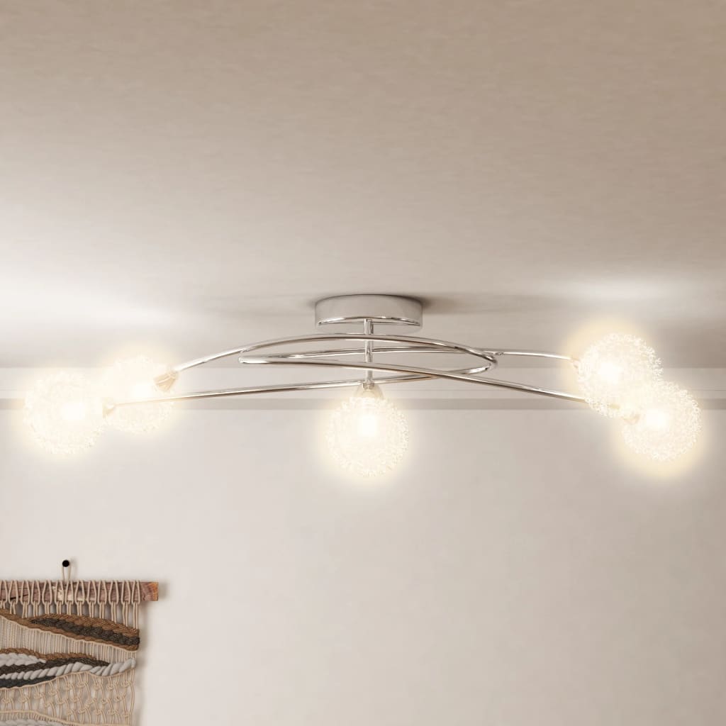 Plafondlamp met gaasschermen voor 5 G9 LED-lampen