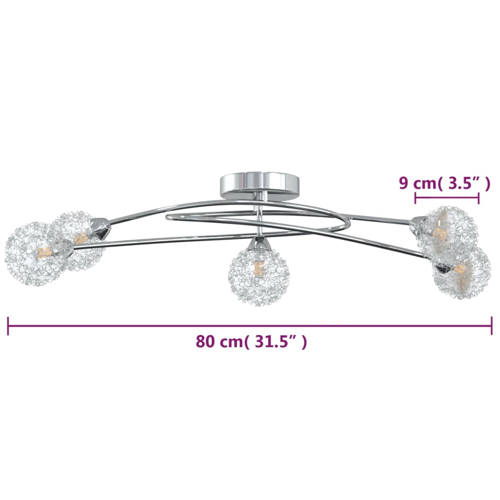 Plafonnier avec abat-jour en fil métallique pour 5 lumières LED G9