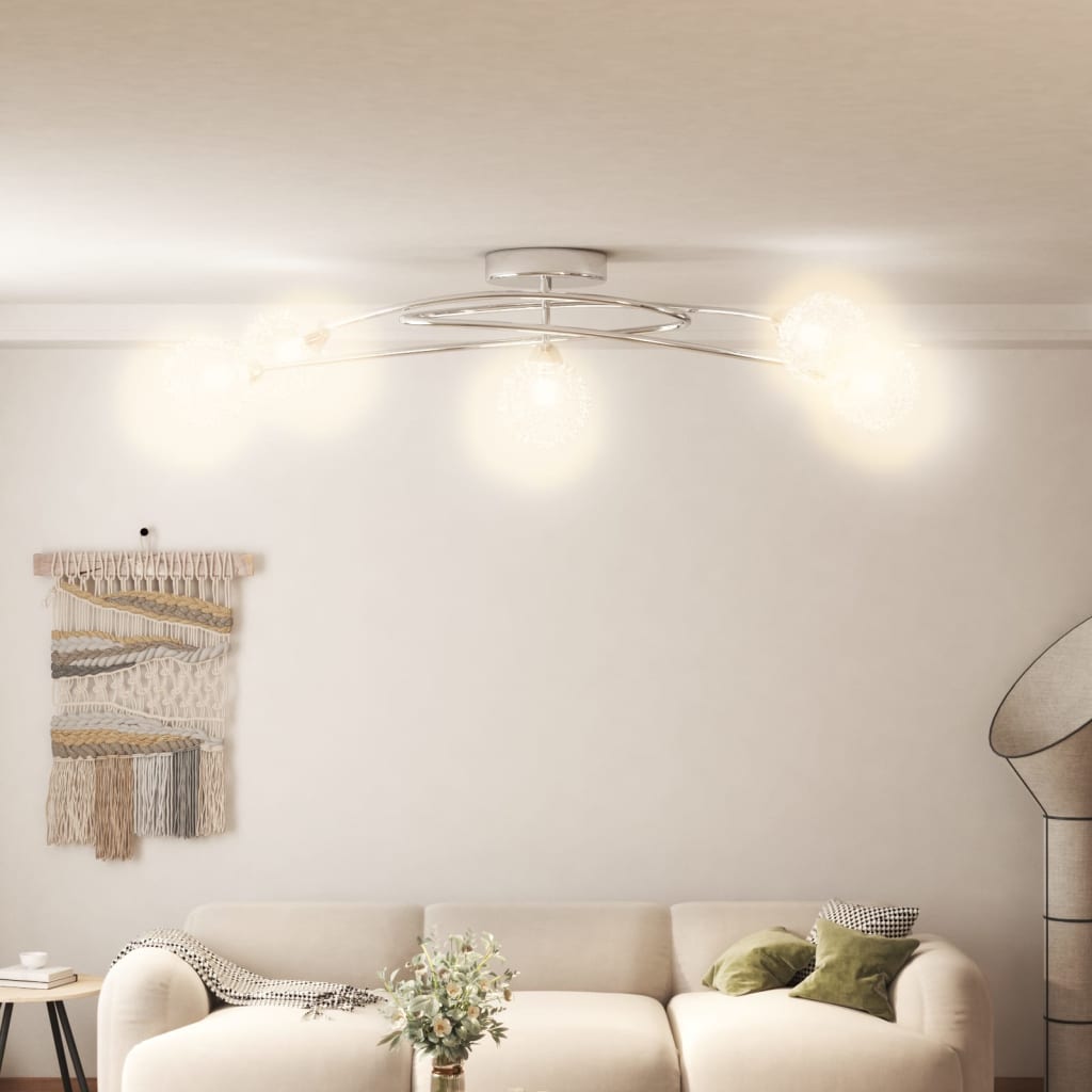 Plafondlamp met gaasschermen voor 5 G9 LED-lampen