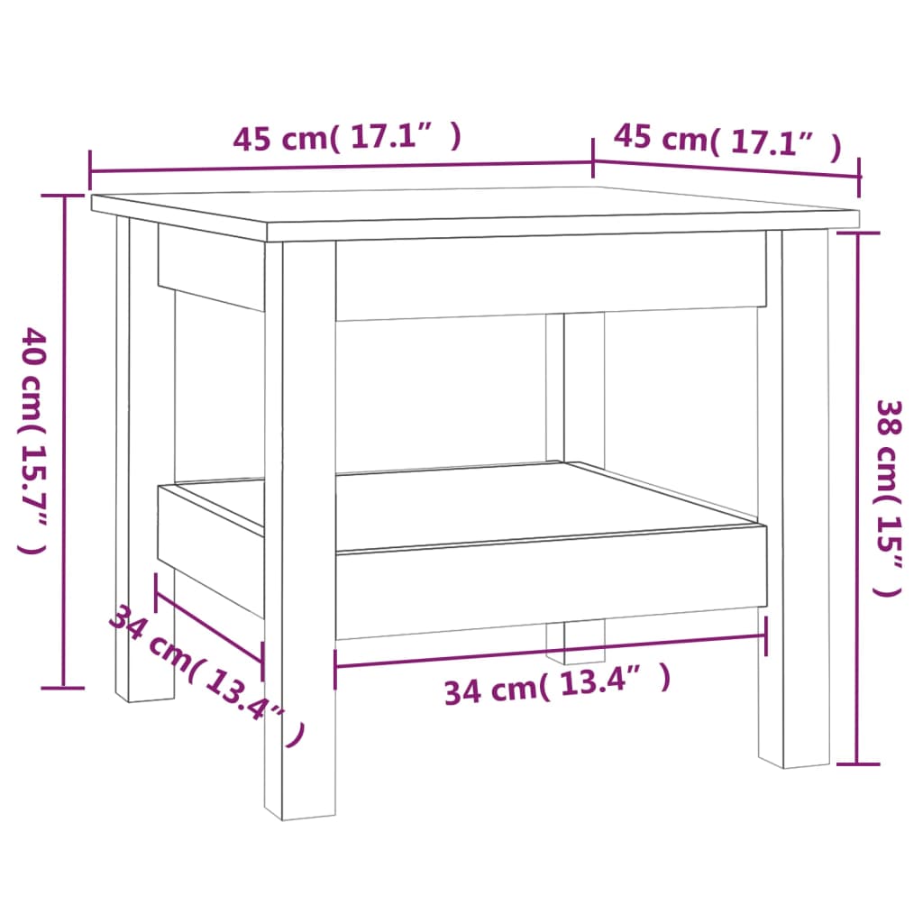 Table Basse Blanche 45x45x40 cm Bois Massif Pin