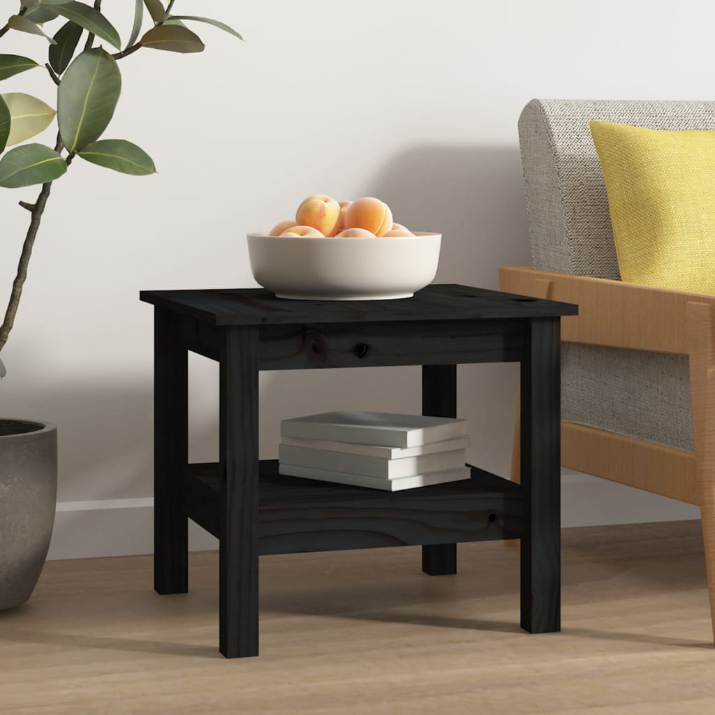 Table Basse Noir 45x45x40 cm Bois Massif Pin