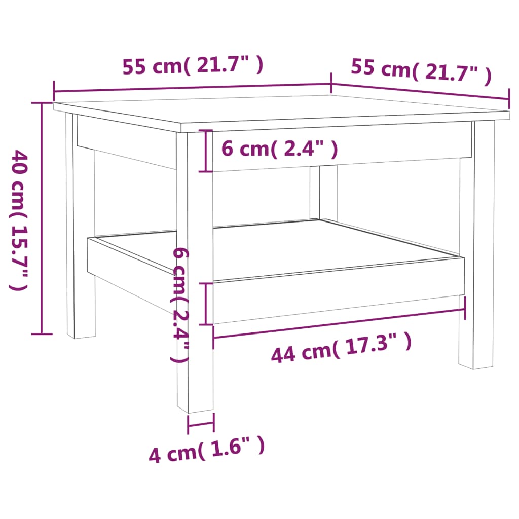 Table Basse Gris 55x55x40 cm Bois Massif Pin