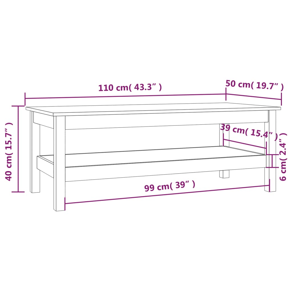 Table Basse 110x50x40 cm Bois Massif Pin