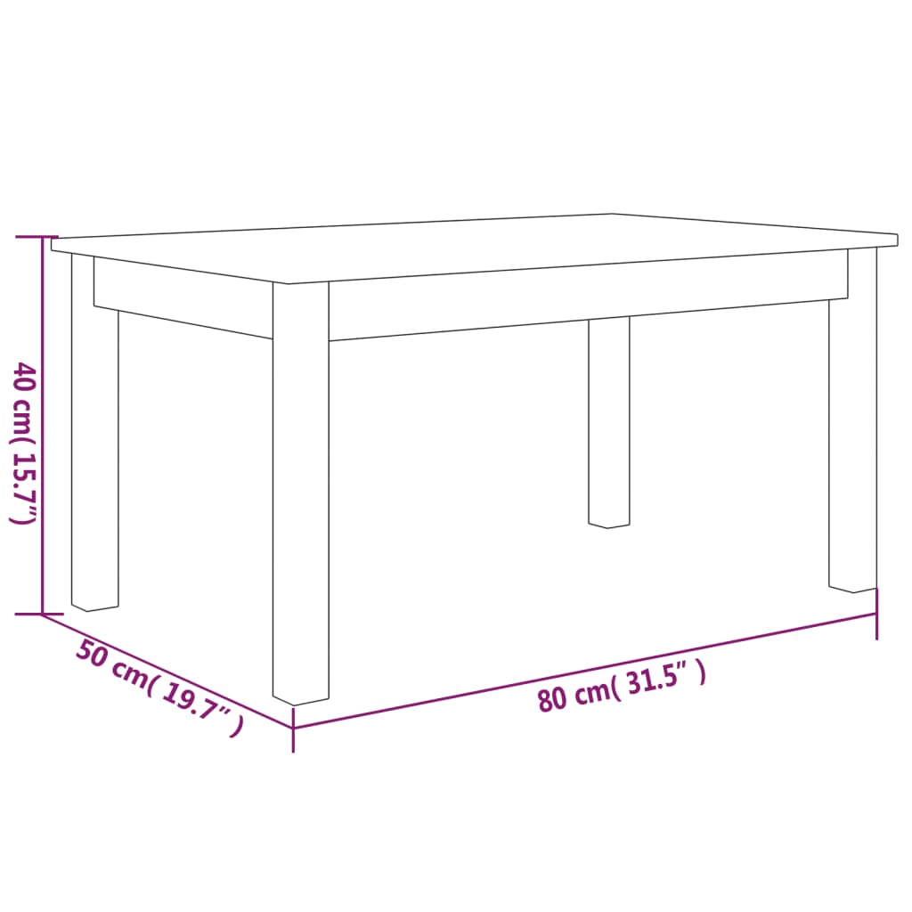 Table Basse Gris 80x50x40 cm Bois Massif Pin