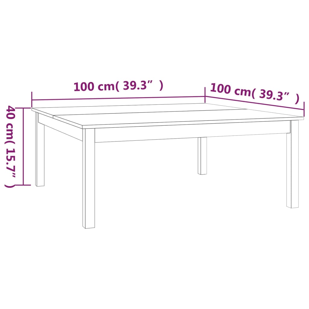 Table Basse Gris 100x100x40 cm Bois Massif Pin