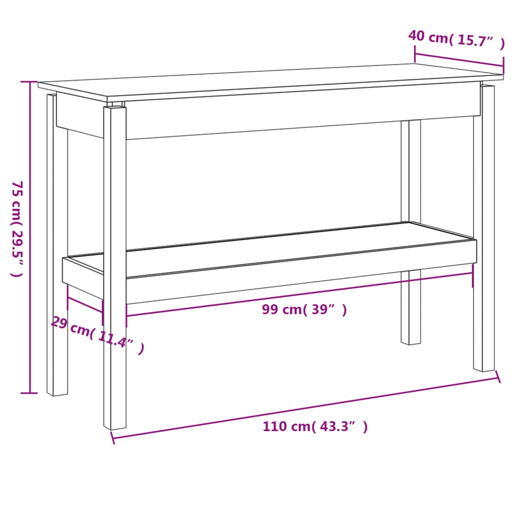 Table Console 110x40x75 cm Bois Massif Pin